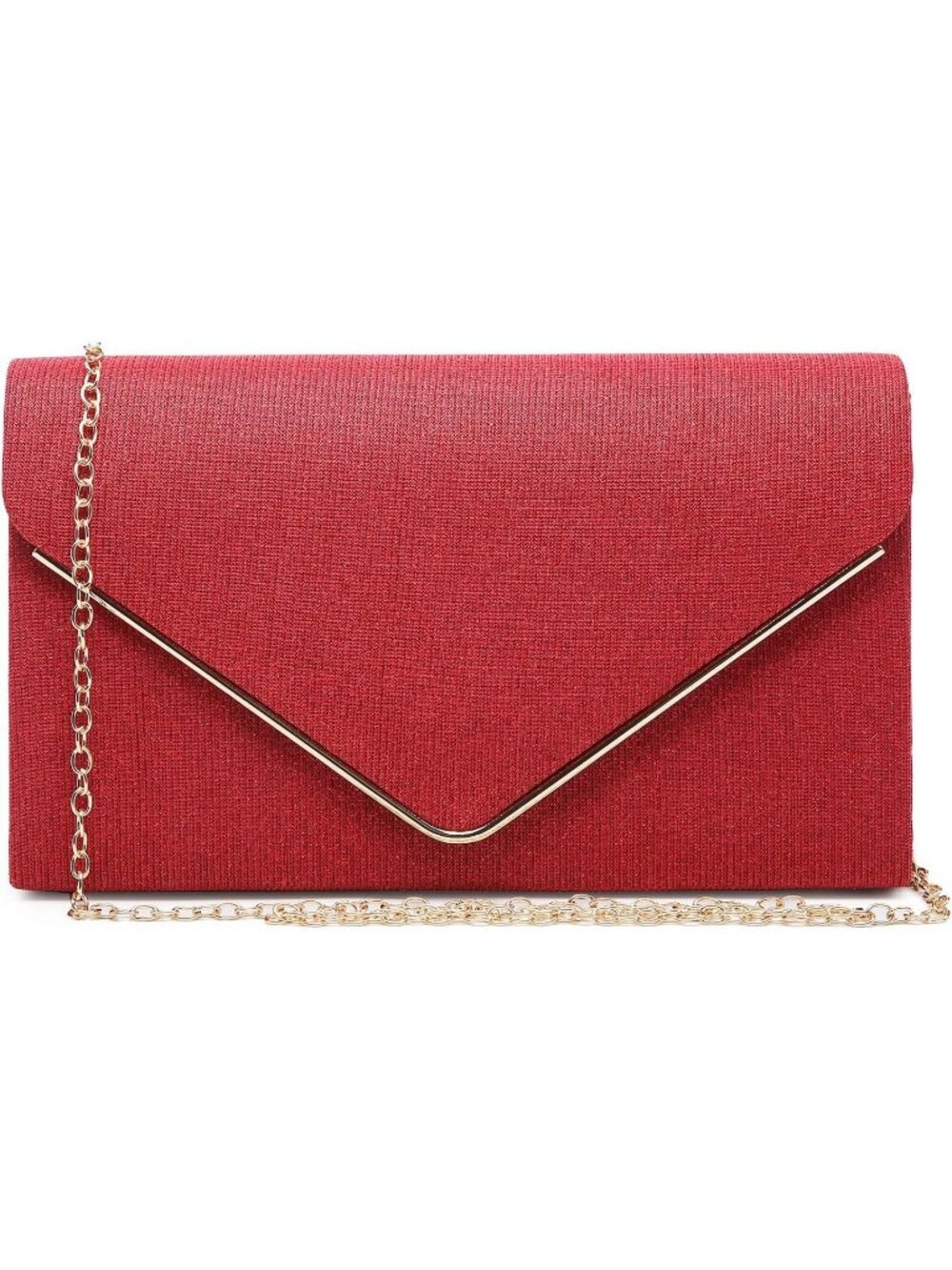 Women's Red Clutch With Chain Strap For Wedding Prom Evening Bag